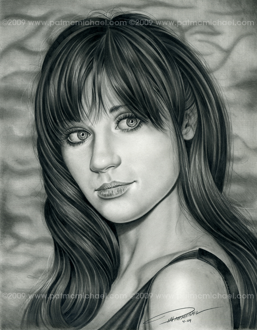 zooey deschanel pencil drawing